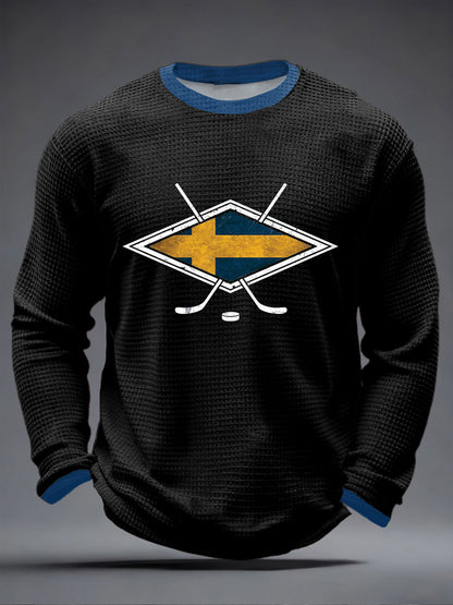 Mäns svenska ishockeyvåffle Print Casual T-shirt
