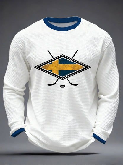 Mäns svenska ishockeyvåffle Print Casual T-shirt