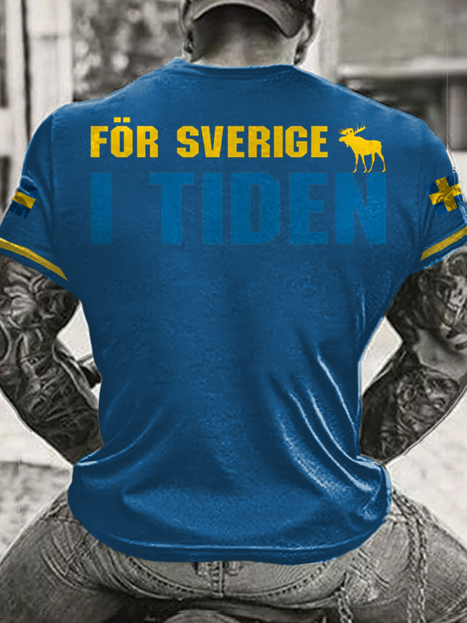 Mäns Sveriges flagg tryckt T-shirt