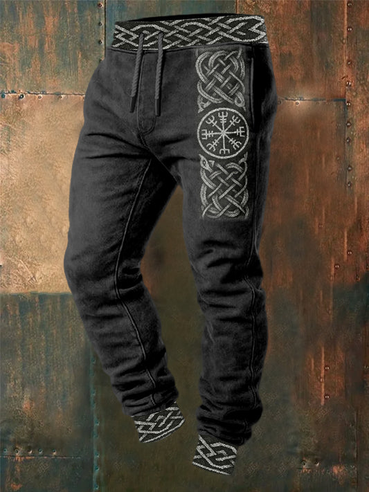 Mäns Retro Viking Print Casual Sportbyxor