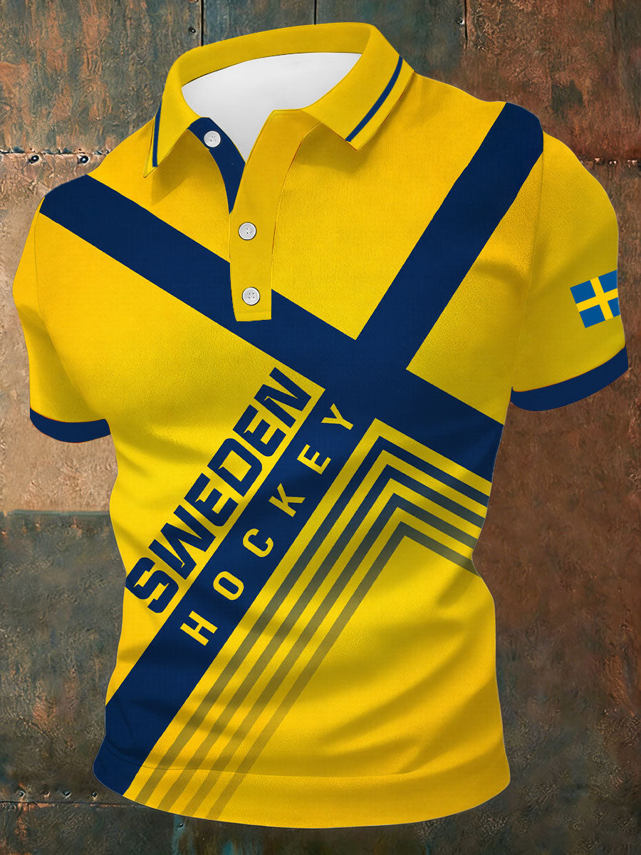 Mäns svensk Ishockey Tryckt Casual Topp