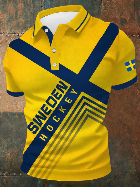 Mäns svensk Ishockey Tryckt Casual Topp