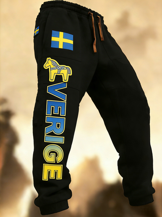 Mäns Retro Svenska flaggbricka Casual Byxor