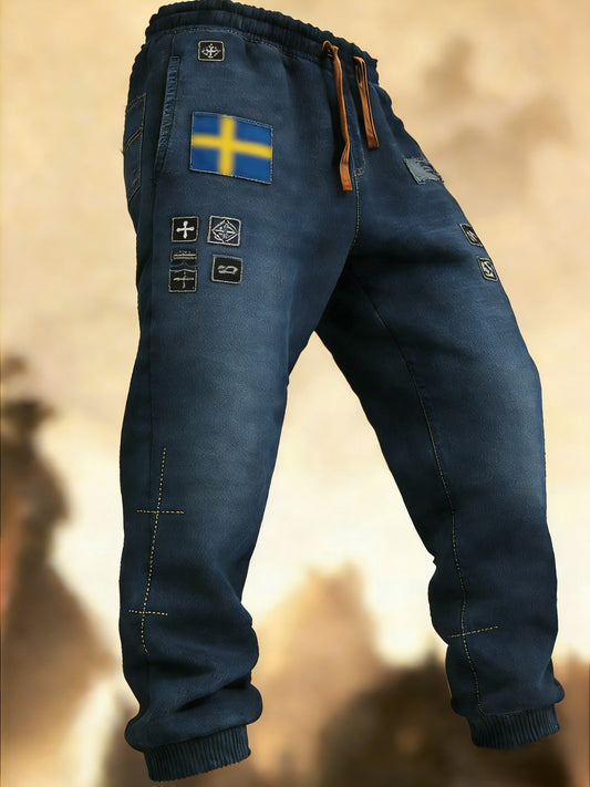 Mäns Retro Svenska flaggbricka Casual Byxor
