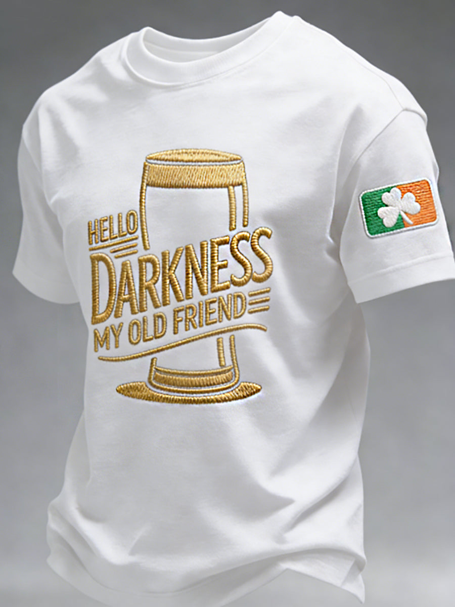 Herr T-shirt med texten "Hello Darkness My Old Friend"