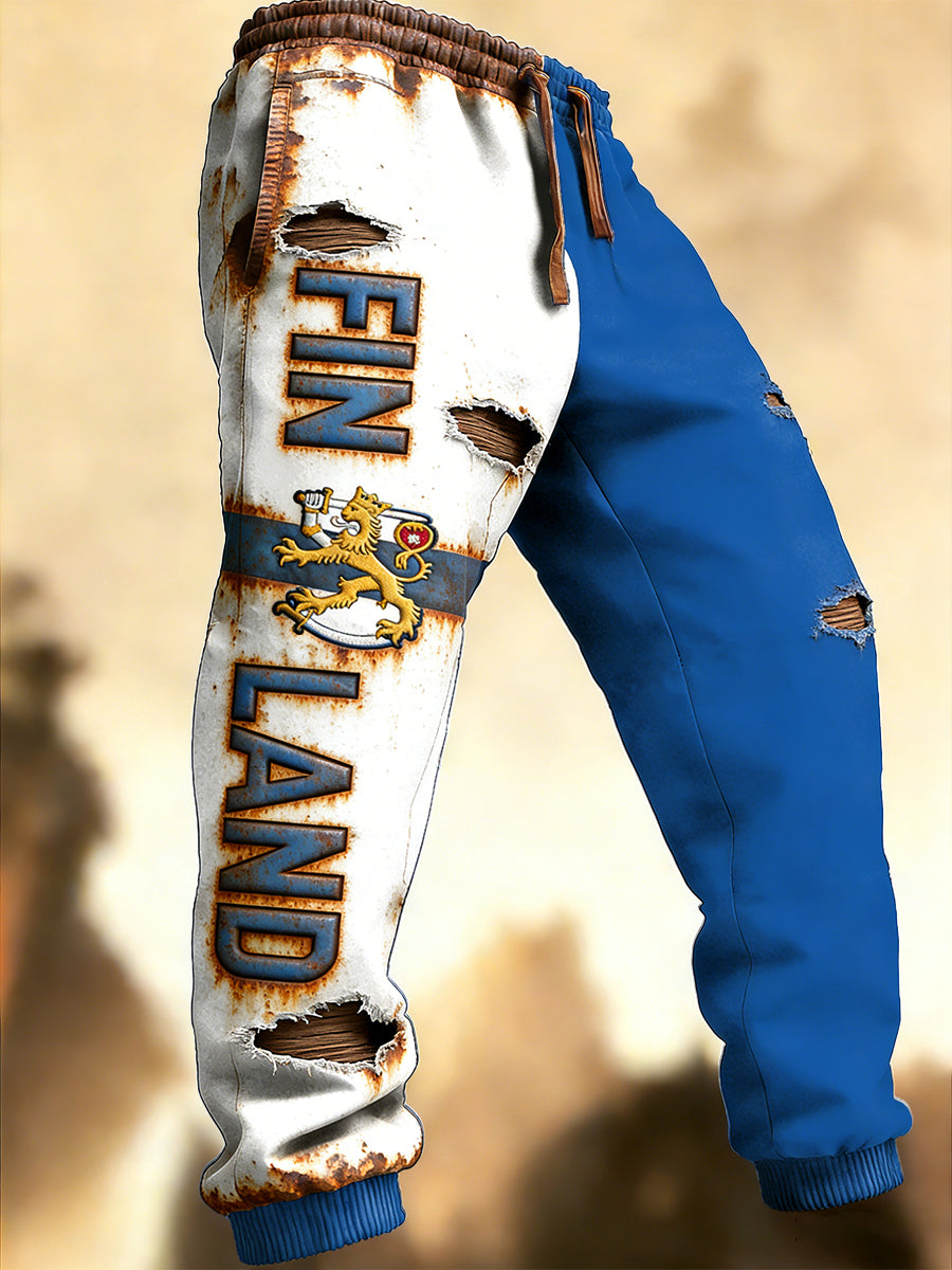 Mäns finska lappverk Vintage Tryck svettbyxor