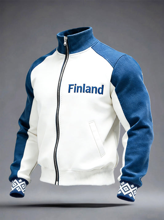 Mäns finska text Patchwork Skriv ut Zip-Up Jacka