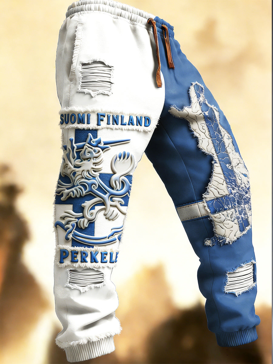 Mäns finländska lappverkligad Tryck Casual Sweatbyxor Byxor