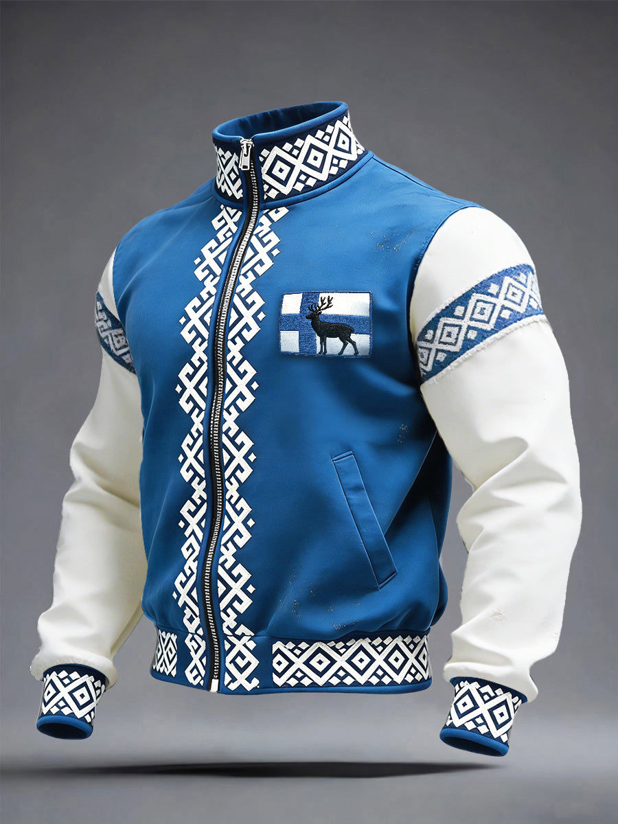 Mäns Finland Flagg Lappverk Print Casual Zip-Up Jacka