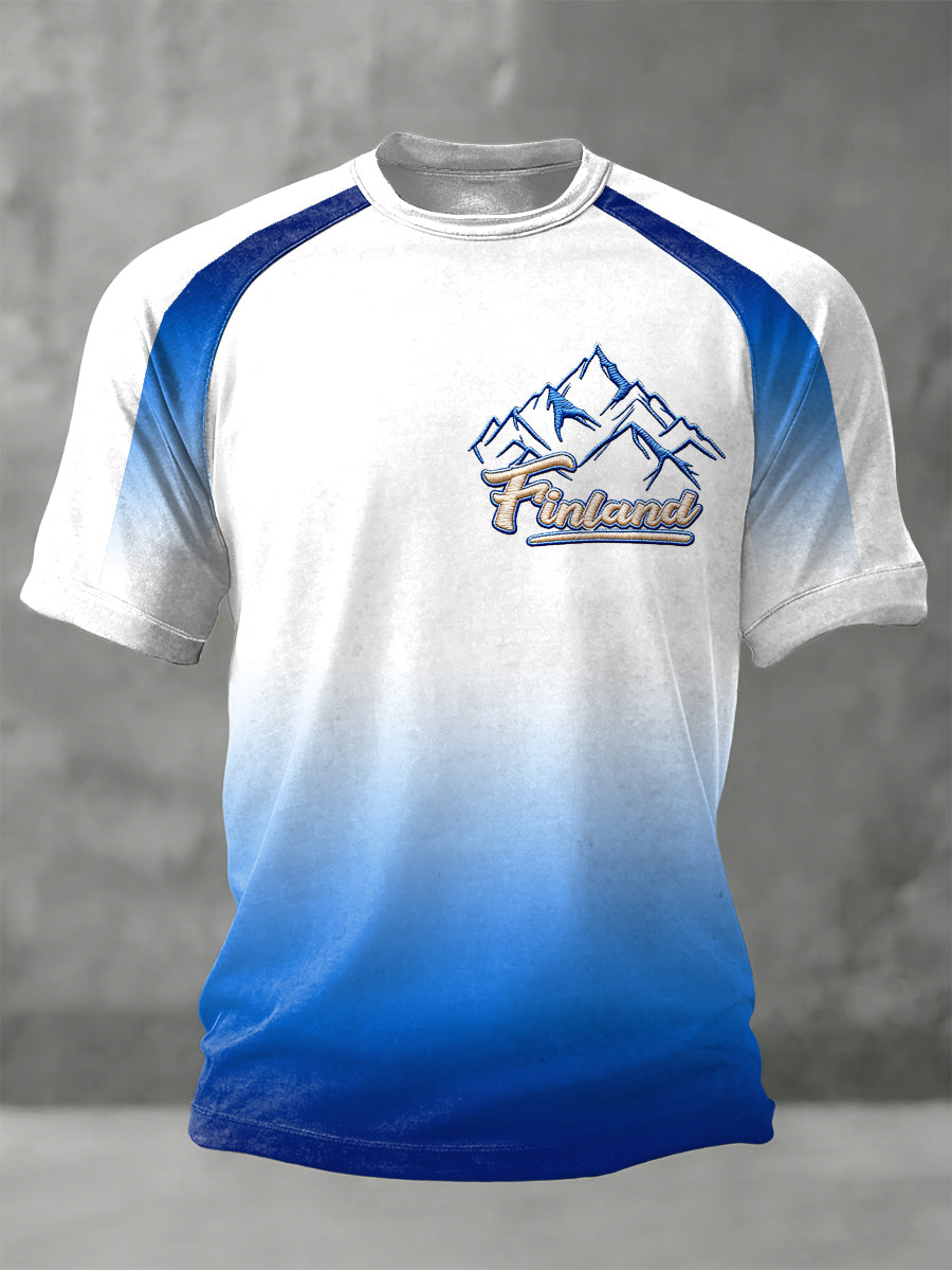 Mäns Finland Flagg Gradient Print Casual T-shirt