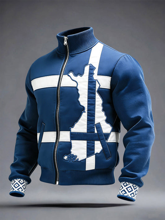 Mäns blå Finland Karta Lappverk Print Zip-Up Jacka