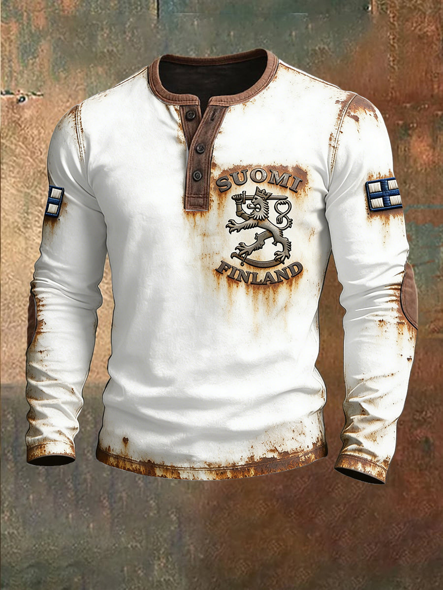 Mäns finska Suomi Vintage Print Patchwork Sweatshirt