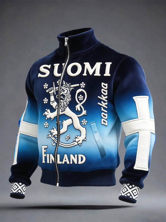 Mäns finska SUOMI Gradient Skriv ut Zip-Up Jacka