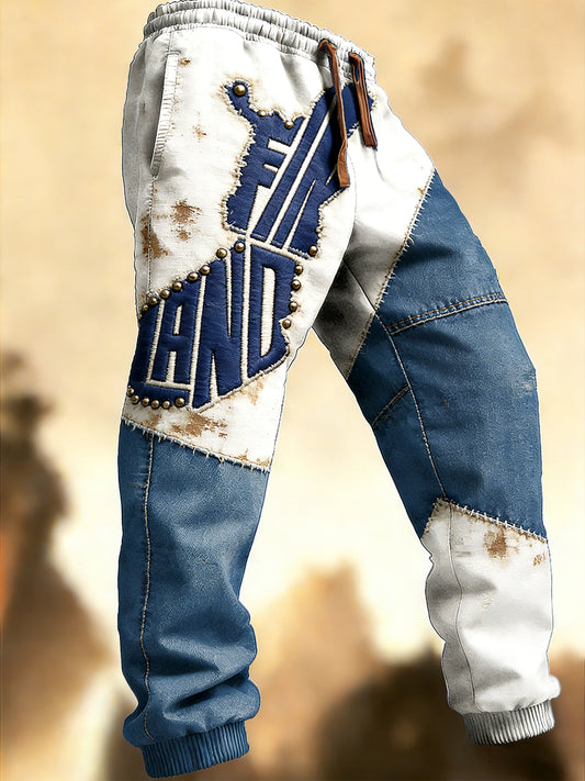 Mäns finska lappverktyg Denim-tryckta sötbyxor