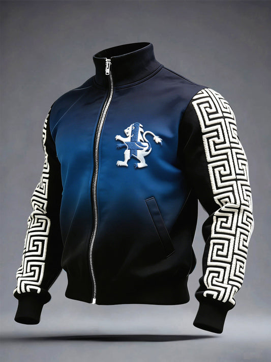 Mäns finska lappverk broderade tryck Casual Zip-Up Jacka