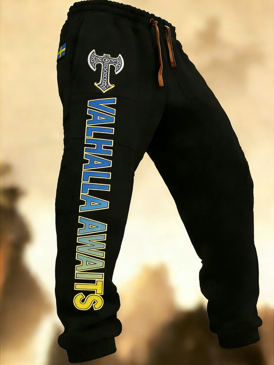 Mäns Retro Nordic Viking Svensk flaggmärke Casual Byxor