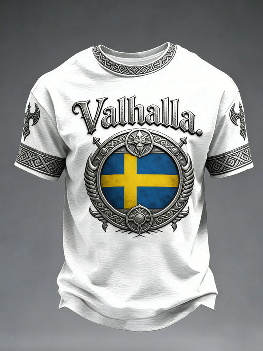 Herrens svenska Viking-stil Valhalla T-shirt