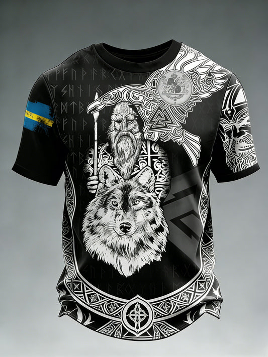 Mäns Viking Sverige Tryckt T-shirt