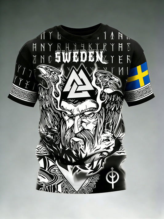 Mäns Viking Sverige Tryckt T-shirt