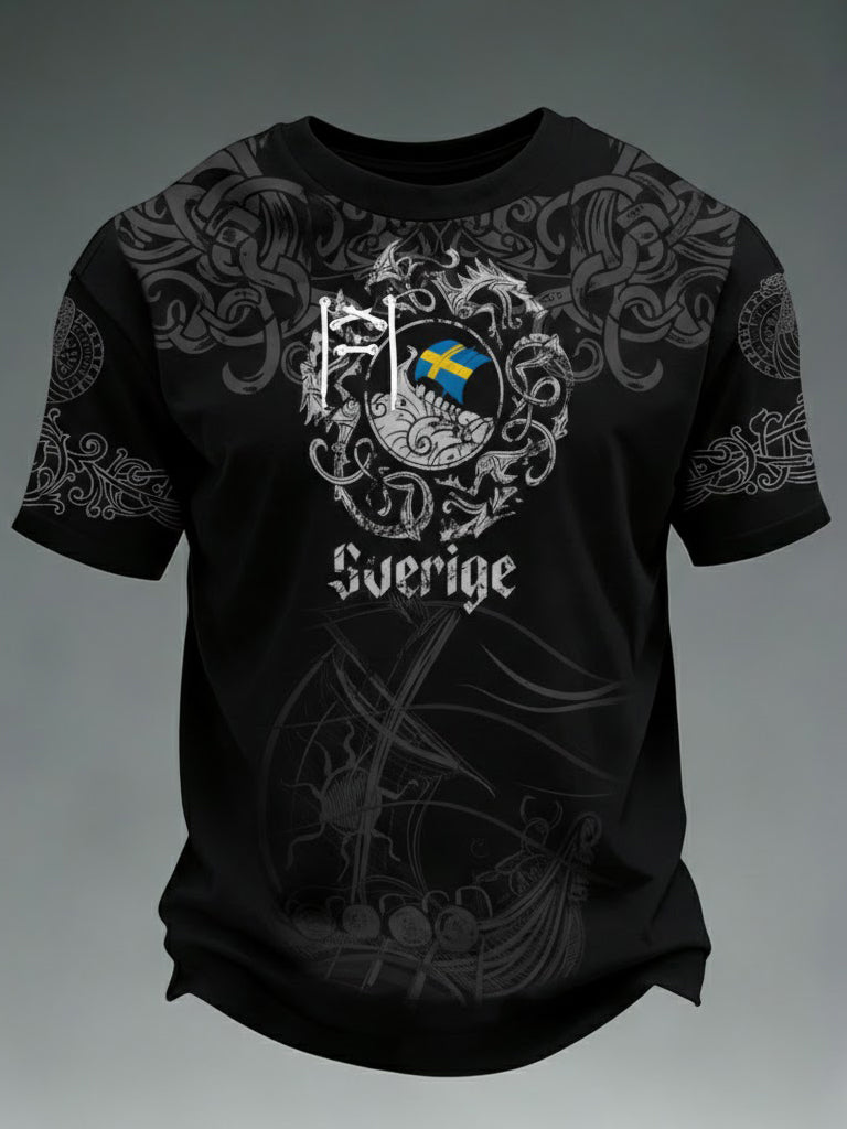 Mäns Viking Sverige Tryckt T-shirt