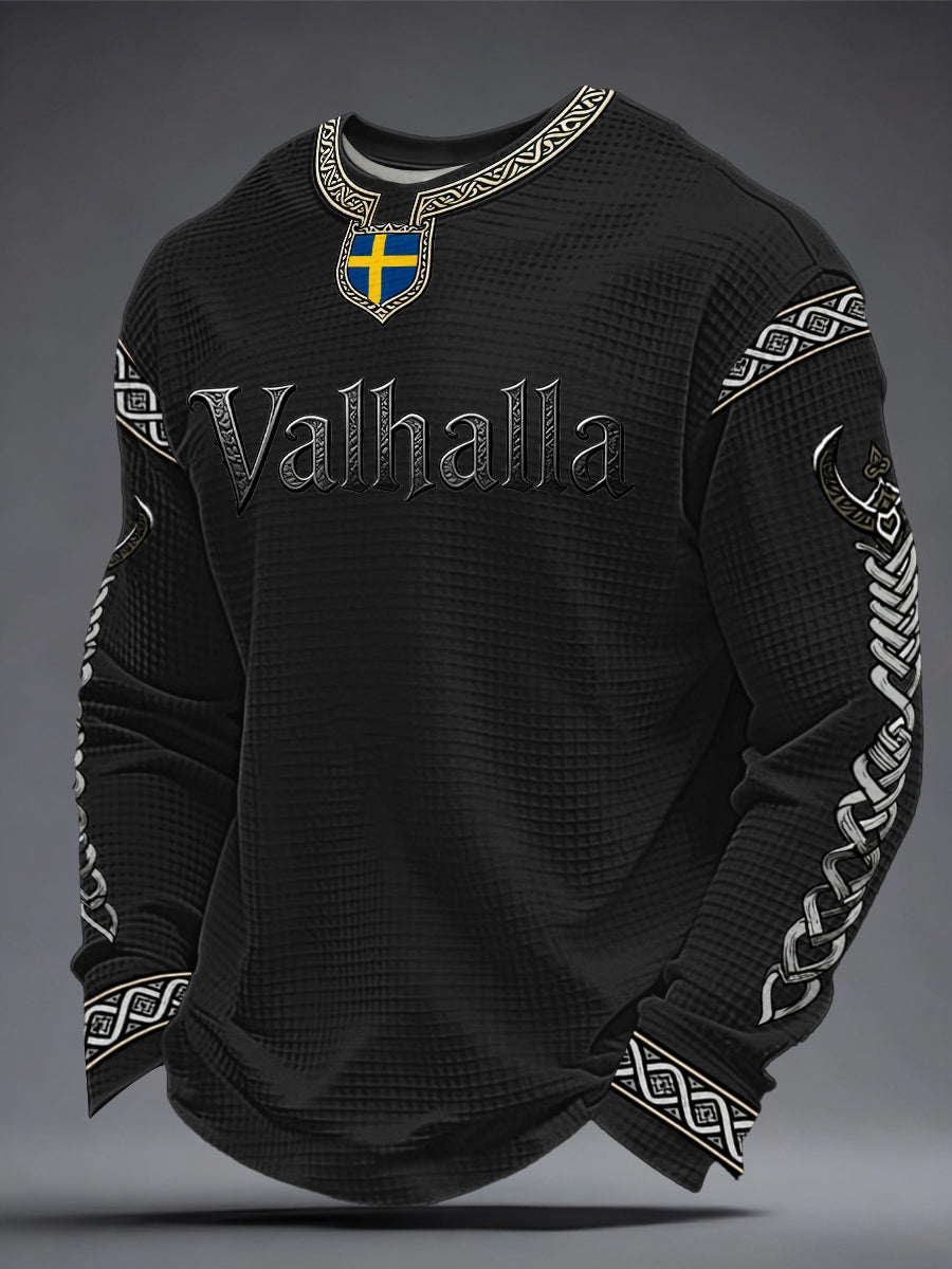 Herrtröja i vikingastil med Valhalla-mönster och våffelmönster
