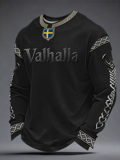 Herrtröja i vikingastil med Valhalla-mönster och våffelmönster