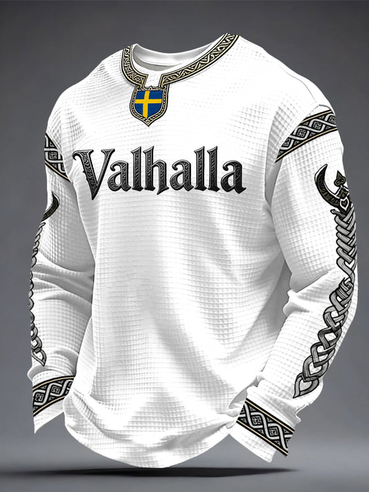 Herrtröja i vikingastil med Valhalla-mönster och våffelmönster