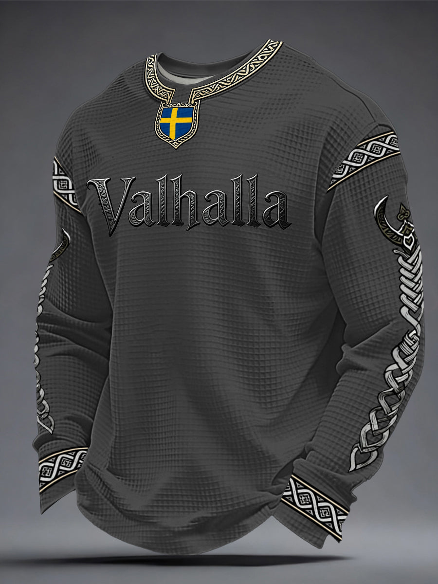 Herrtröja i vikingastil med Valhalla-mönster och våffelmönster