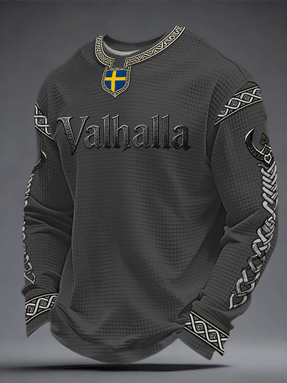 Herrtröja i vikingastil med Valhalla-mönster och våffelmönster