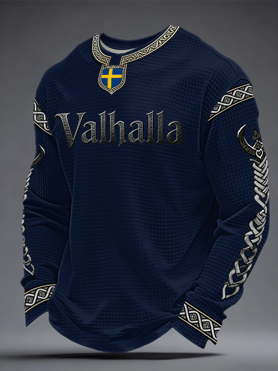 Herrtröja i vikingastil med Valhalla-mönster och våffelmönster