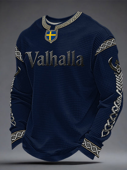 Herrtröja i vikingastil med Valhalla-mönster och våffelmönster