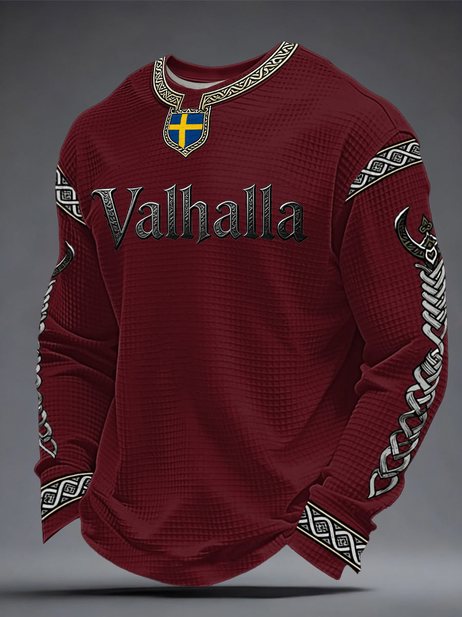 Herrtröja i vikingastil med Valhalla-mönster och våffelmönster