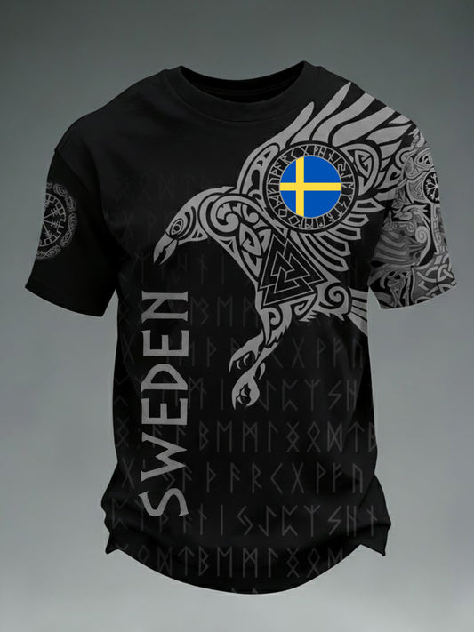 Mäns Viking Sverige Tryckt T-shirt