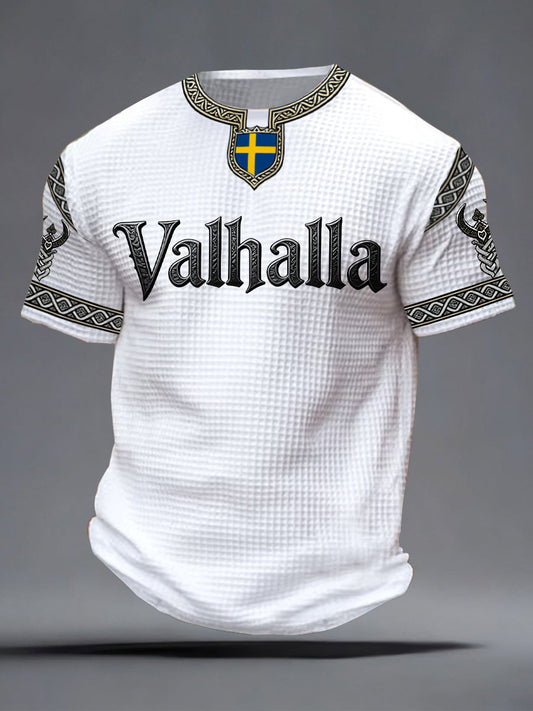 Herrens svenska Viking-stil Valhalla Tryckt våffle T-shirta