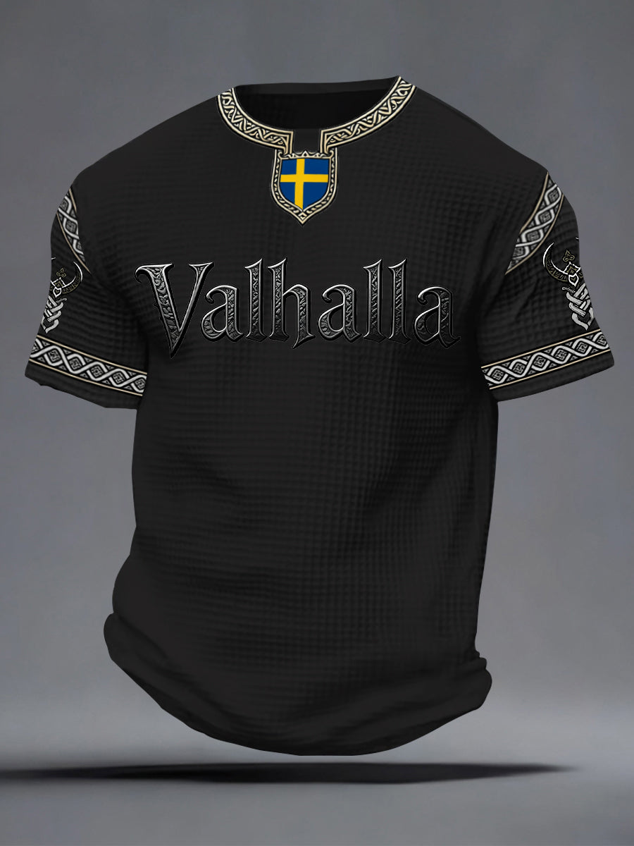 Herrens svenska Viking-stil Valhalla Tryckt våffle T-shirta