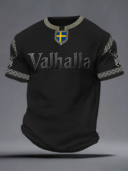 Herrens svenska Viking-stil Valhalla Tryckt våffle T-shirta