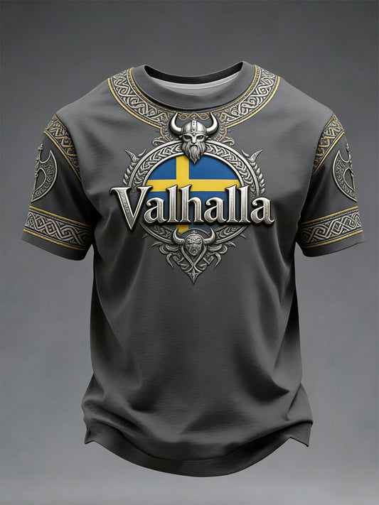 Herrens svenska Viking-stil Valhalla T-shirt