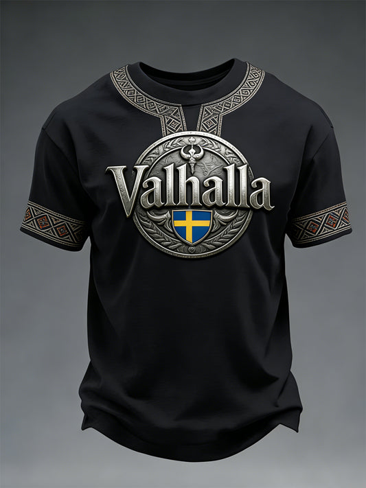 Herrtröja i svensk vikingastil med Valhalla-motiv
