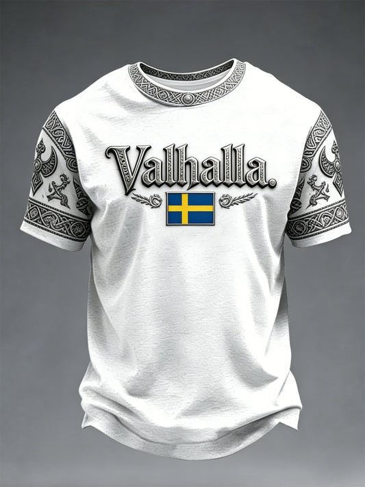 Herrtröja i svensk vikingastil med Valhalla-motiv