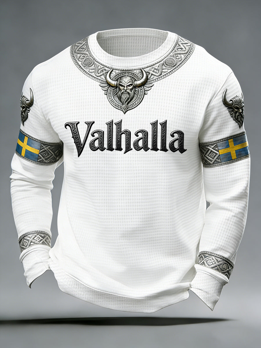 Herrtröja i vikingastil med Valhalla-mönster och våffelmönster
