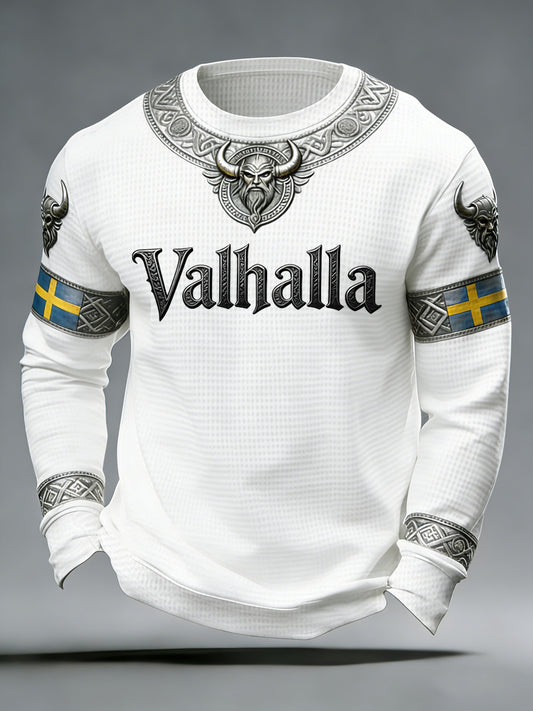 Herrtröja i vikingastil med Valhalla-mönster och våffelmönster