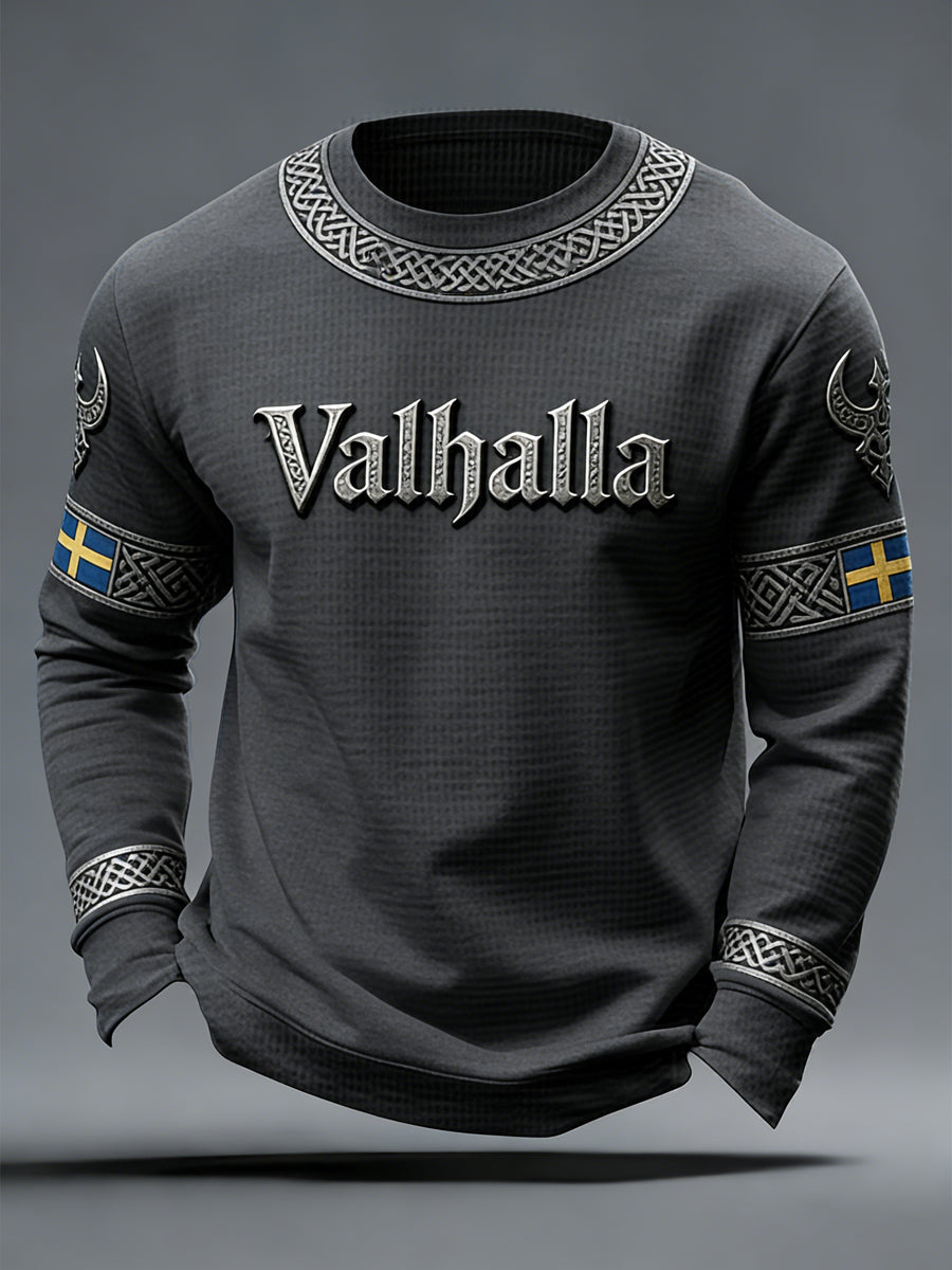 Herrtröja i vikingastil med Valhalla-mönster och våffelmönster