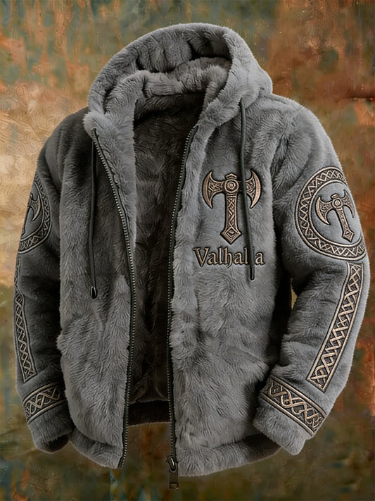 Mäns vikinga-stil Valhalla med plush varm dragkedja jacka