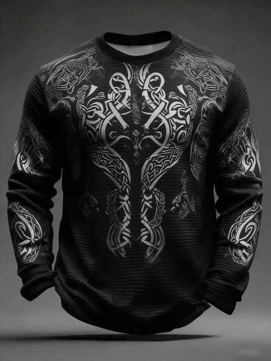 Mäns viking tryckt våffle lång ärm tröjar