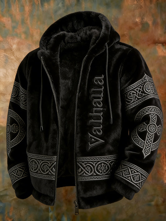 Mäns vikinga-stil Valhalla med plush varm dragkedja jacka
