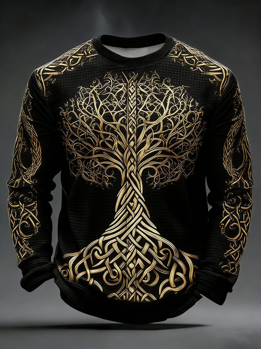 Mäns viking tryckt våffle lång ärm tröjar