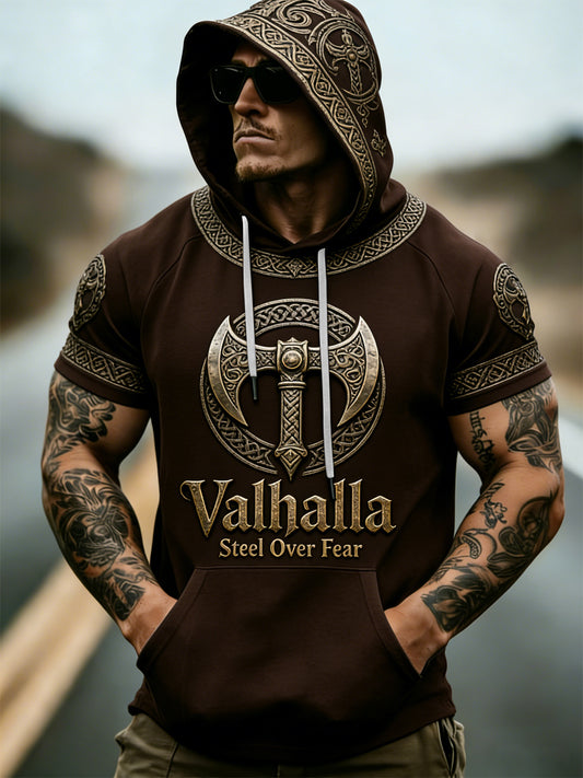 Herrens vikinga-stil Valhalla korta ärmar huvade topp
