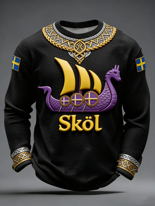 Herrens Sverige Vikingtryckt våffel Lång ärm svätta