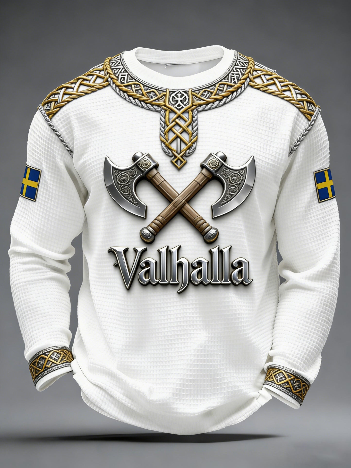 Herrens Sverige Vikingtryckt våffel Lång ärm svätta