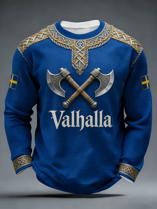 Herrens Sverige Vikingtryckt våffel Lång ärm svätta